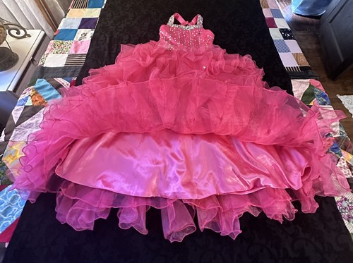 Pink Maximalist Cupcake Ruffly Iridescent Beaded Girls Organza Formal Gown - Picture 24 of 24