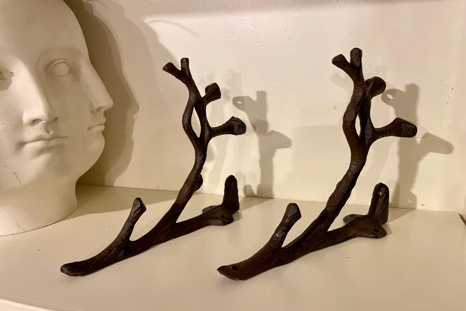 2 soportes de estante de hierro fundido rústicos montaje en pared herrajes soporte árbol rama escultura Foto 4 de 4