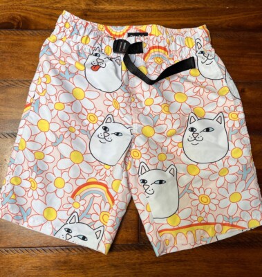 RipnDip Shorts Mens S Floral Cats Rainbow Pockets Rip n Dip Board