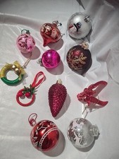11 Vintage Christmas Tree Hanging Decorations Baubles Glitter Loops Angel