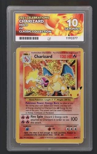 Pokémon TCG Charizard Holo Card 4/102 Gem Mint Celebrations 25th Ace Graded 10