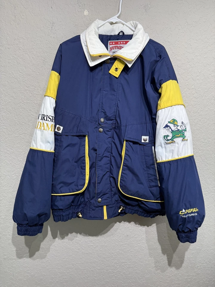 Chaqueta Irlandesa Luchadora Notre Dame De Colección Para Hombres XL Azul Amarillo NCAA Fútbol Años 90 Foto 2 de 4