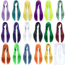 Long Synthetic Hair Cosplay Wigs Party Hair Straight Wig Hairpiece Multicolor US