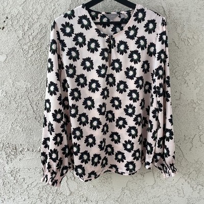 Ted Baker Long Sleeve XL Blouse Office Siren Floral Keyhole Pink Black Green