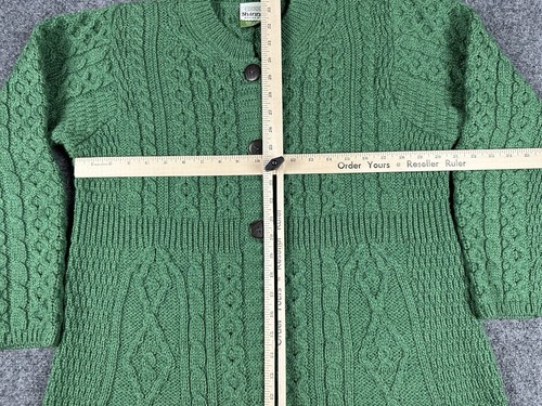 shannon woolen mills 100% Merino Wool Cable Green 3-Button Cardigan Sweater L - Picture 4 of 6