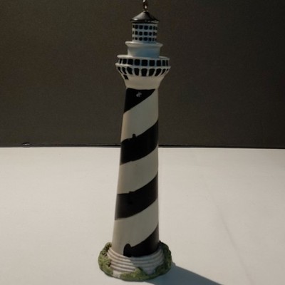 Hand Painted Ceramic Lighthouse Figurine, Black & White Striped, 6 in