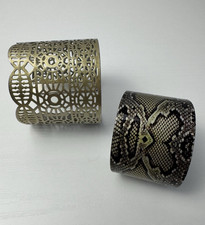 Lot of 2 Metal Filigree & Snake Print Cuff Bracelets