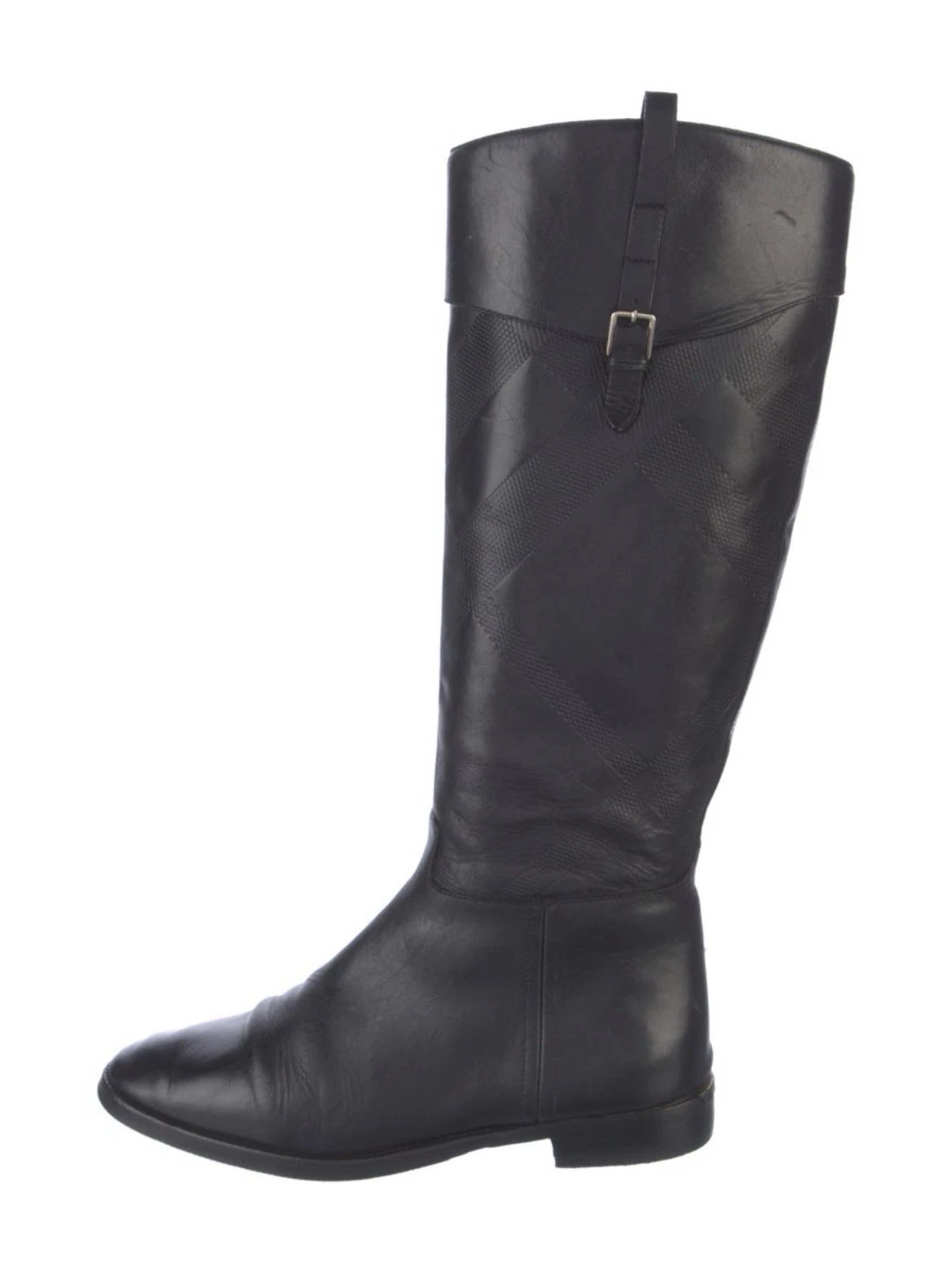 Burberry — Burberry Authentic Solid Black Leather Riding Boots Knee High Equestrian Italy 8