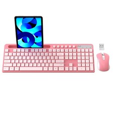 Sakura Pink Wireless Keyboard Mouse Combo with Phone Tablet Holder Ergonomic