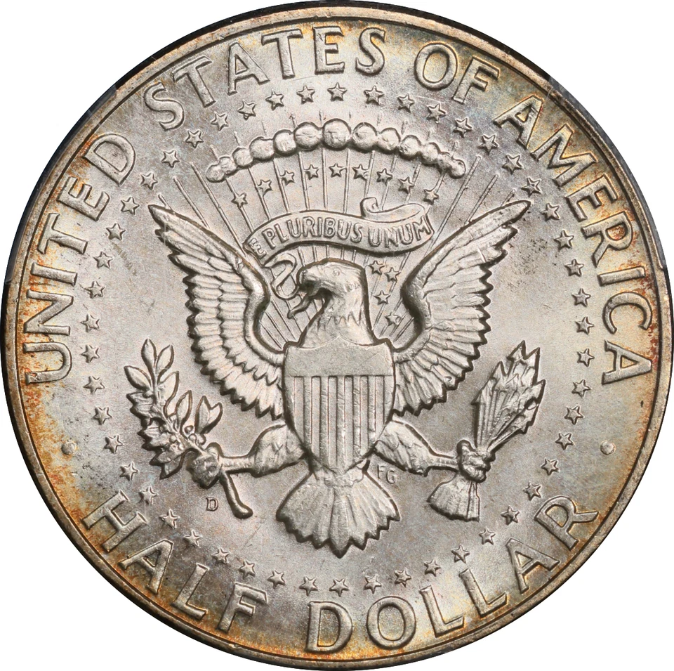 Magnífica moneda de medio dólar Kennedy 1964-D de plata graduación profesional MS-66 (tonificada) de Estados Unidos | Foto 2 de 4