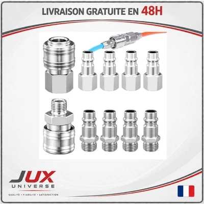 10 raccords rapides pneumatiques 1/4 BSP acier nickelé T1077 - Photo 1/4