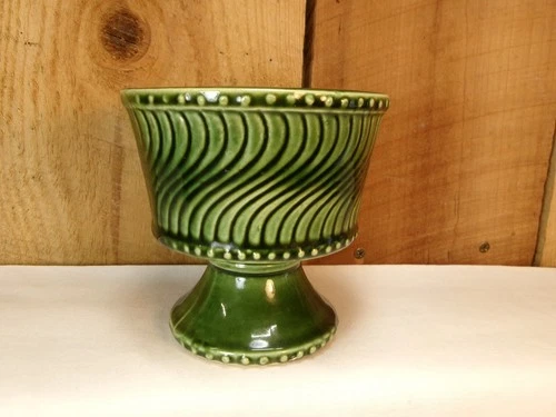 Vintage 1960's McCoy USA Pottery Floraline Green Swirl Pedestal Vase Planter