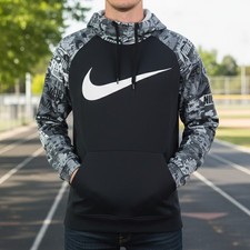 Nike Therma Fit Hoodie Men  s Size Medium Black Swoosh Training Pullover Dri-Fit