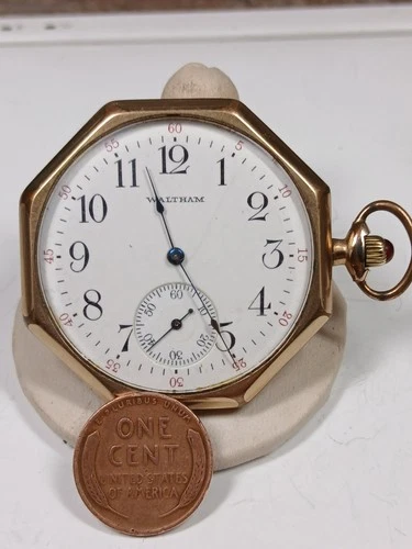 Working Antique 1904 Waltham 255 12s Gold Filled Octagonal Pocket Watch