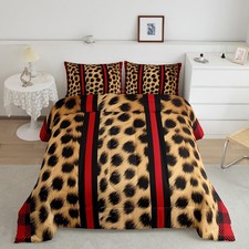 Leopard Comforter Set Cheetah Print Bedding Set for Teens Wild Animal Red Geo...