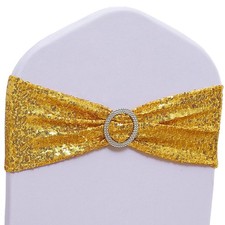Pack of 100 Spandex Sequin Gold Chair Sashes for Wedding Chair Sashes for Par...