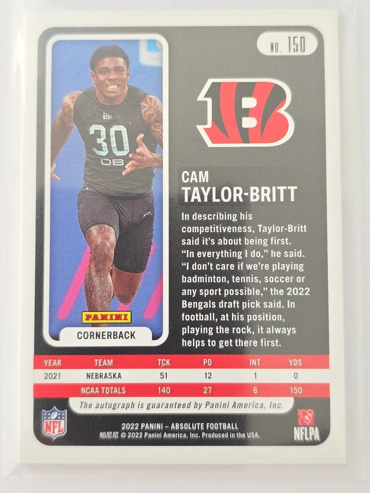 2022 Absolute Cam Taylor-Britt Rookie Auto /35 Cincinnati Bengals - Image 3 of 3