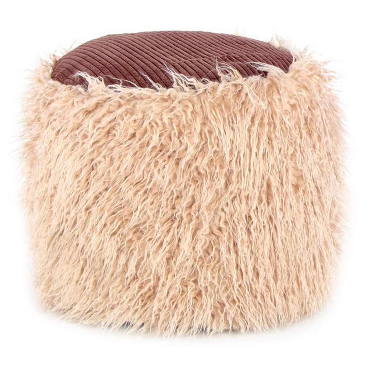 Pouf rond imitation fourrure 45cm beige Bobtail pour salon et chambre