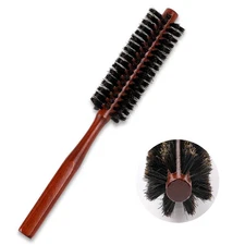 Small Boar Bristle Hair Brush, Portable Round Natural Bristle Travel Brush wi...