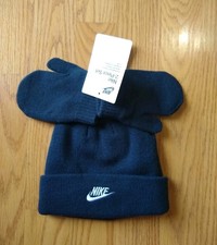 NIKE Toddler Girls 2T-4T 3T Beanie  Mitten Set Navy Blue White Boy Girl NEW
