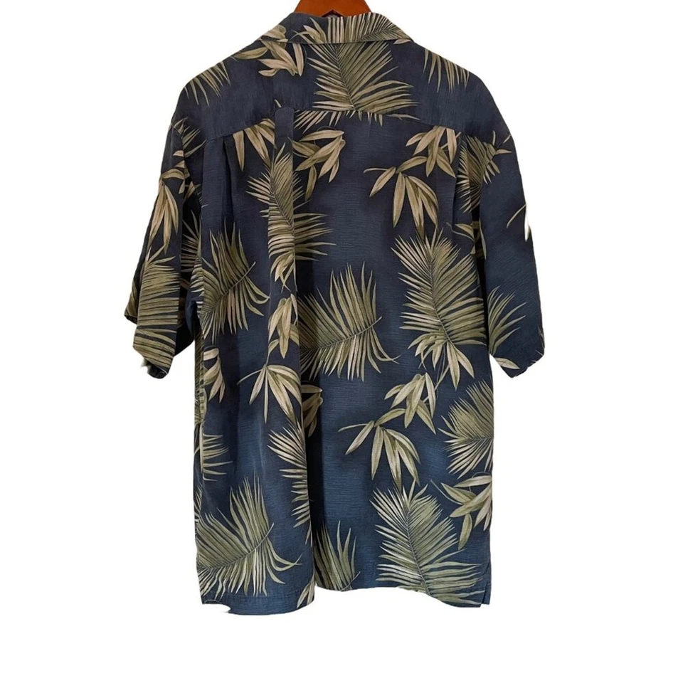 Joseph & Feiss Silk Blue Floral Palm Tropical Camp Collar Button Down Shirt, XXL - Image 2 of 4