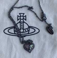 Vivienne Westwood Petra Necklace Gray Shell Heart Reflective With Pink Edge