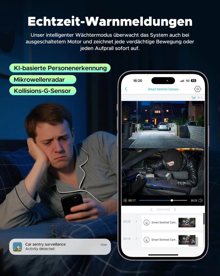 Dash Cam Front Inside, 4G LTE Car Security Camera, Remote Live View Night Vision - Image 3 of 4