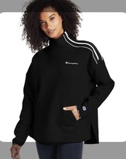 Champion Women  s Mock Neck Pullover Relaxed Size Small in Black