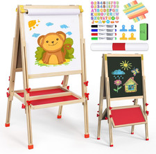 Kids Art Easel - Double Sided Chalkboard Whiteboard with Paper Roll