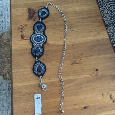 Chicos Stationed Stone Blue Chain Belt