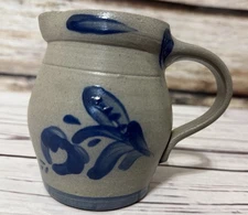 Vintage Rowe Pottery Works 5” Pitcher Salt Glazed Folk Floral Creamer
