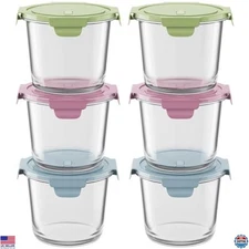 Vibrant 4-Pack Glass Meal Prep Containers, Airtight 3-Cup, BPA-Free, Microwave