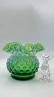 3" Fenton Green Opalescent Hobnail Glass Small Rose Bowl Vase