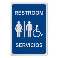Restroom - Servicios Sign, 8.5 x 11 in", ADA Unisex Family Assisted Sign