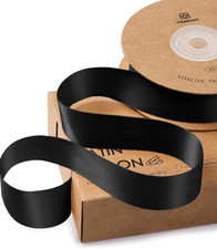 Black Ribbon for Gift Wrapping 1" x 25Yd Double Face Continuous Functional Satin
