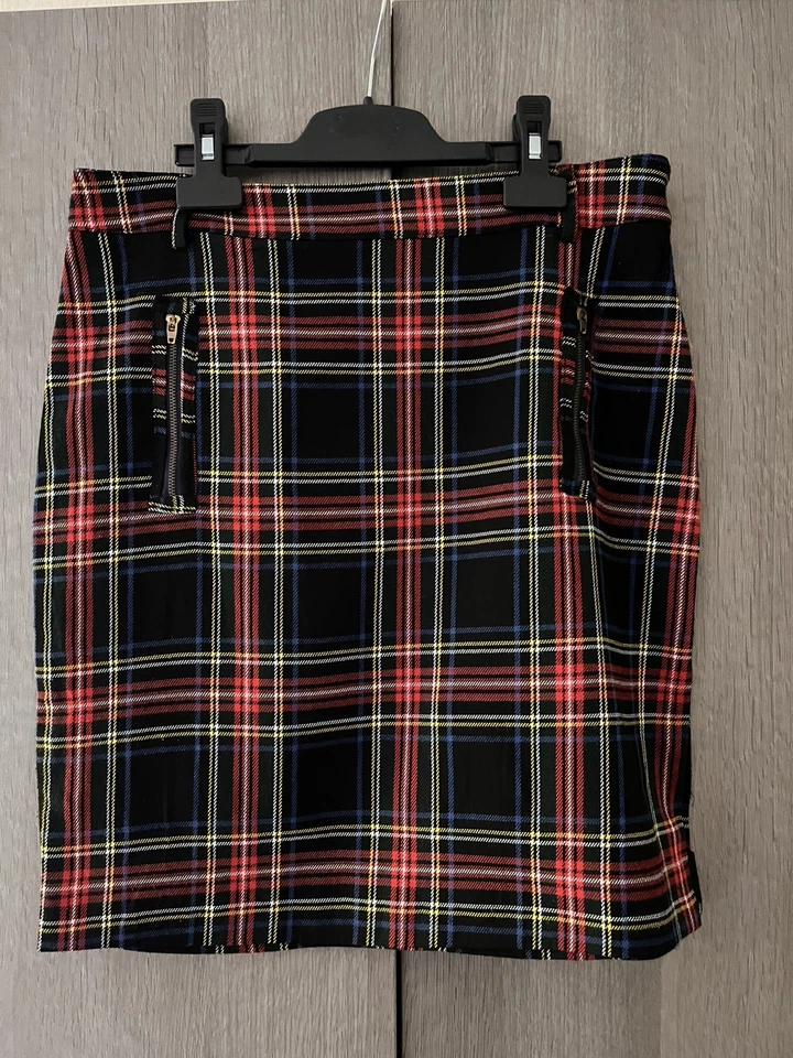 Jupe tartan Denny Rose – Noir, rouge,– Poches zippées–Taille L–Style utilitaire - Photo 1/4
