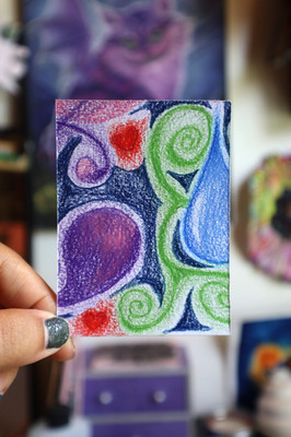 ACEO original art card graphic illustration 2.5 x 3.5 colored pencil ''Whimsy #4''