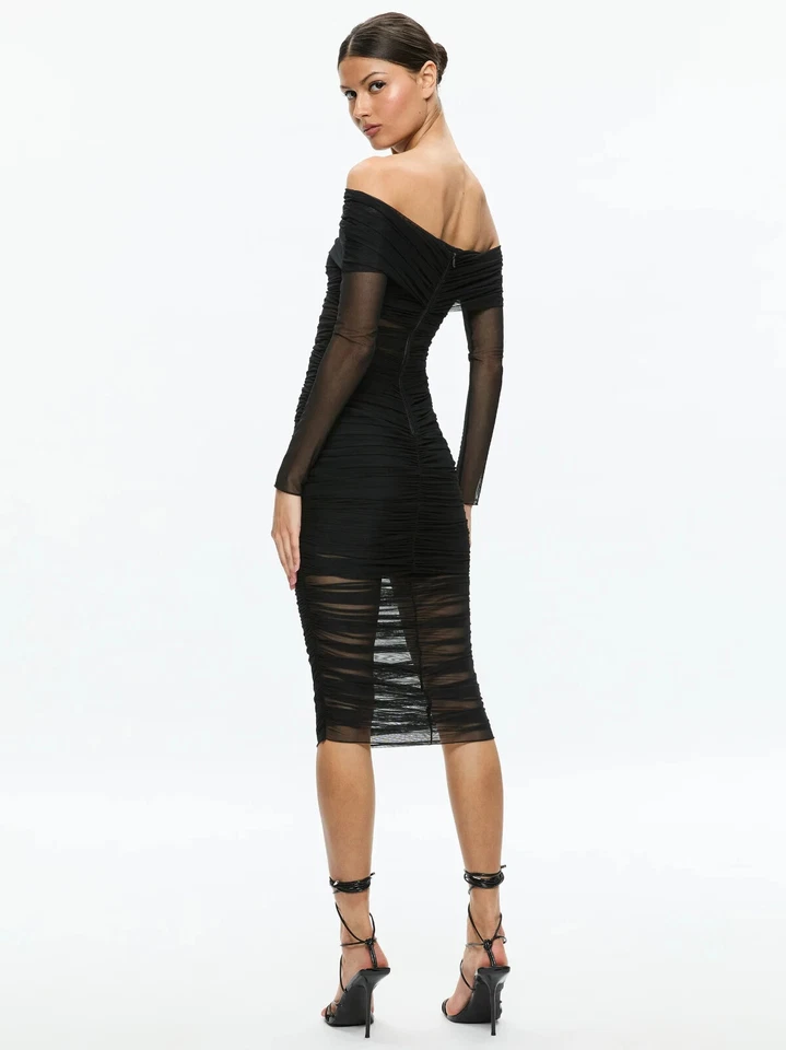 VESTIDO MIDI ALICE & OLIVIA (8) "ISADOLA" NEGRO ACANALADO NUEVO CON ETIQUETAS PRECIO DE VENTA SUGERIDO POR EL FABRICANTE $395 Foto 4 de 4