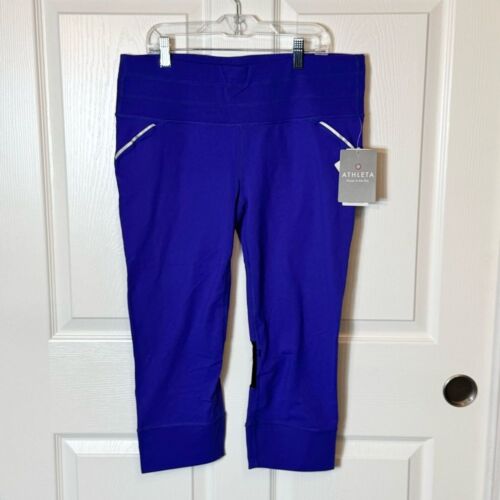 Athleta NWT Women’s Large Relay Capri Leggings Purple Workout Yoga UPF Pockets