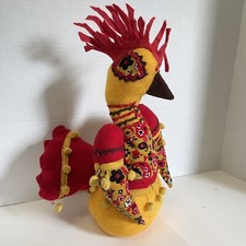 Vintage Ornate Chicken Plush 1970s Handmade Paisley Chenille Cordouroy 13  