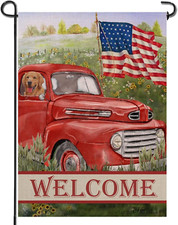 Welcome Summer American Red Truck 4Th of July Decorative Garden Flag, House Yard