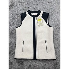 Chelsea & Violet Vest Womans Xs White Faux Fur/leather Trim Full Zip Jacket Nwt