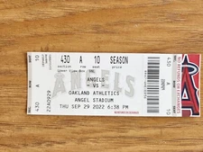 ANGELS 2022 Shohei Ohtani Starting Pitcher 15 Wins Full Ticket Stub 9/29/22