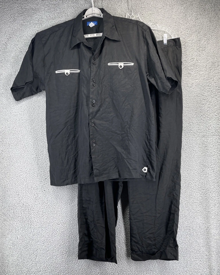 Traje de Caminar Informal Bruno Conte 2 Piezas Hombres XL SS Top 38 Parte Inferior Negro Lino Puro Foto 2 de 4