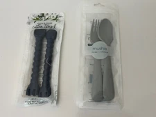 Baby Mushie Lot of 2 Grey & Ryan (2 Pack) & Rose Baby Spoon & Fork (2 Pack) Blue