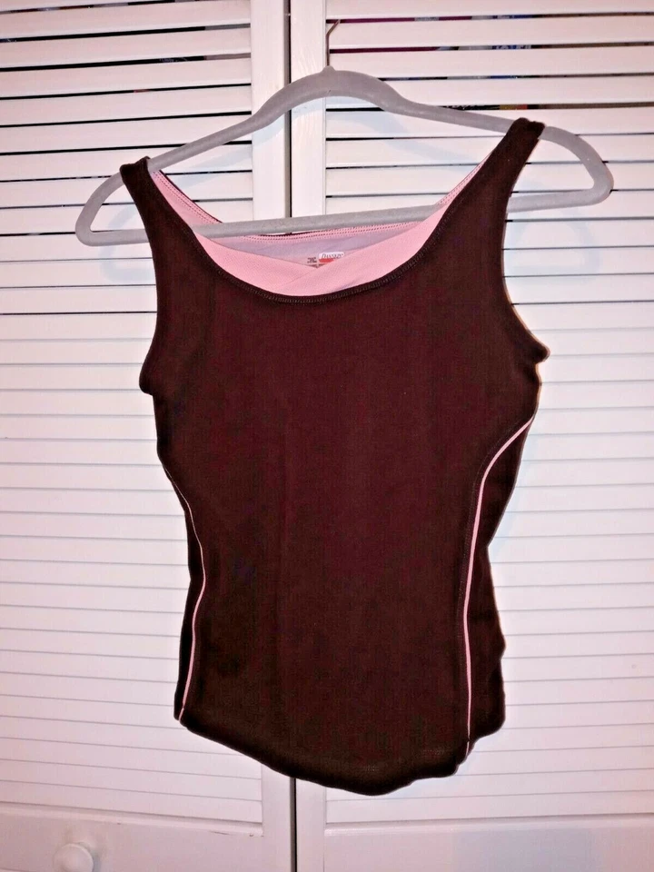 Sujetador sin mangas Danskin Now mediano 8 10 marrón con forrado rosa baile atlético gimnasio ropa Foto 2 de 4