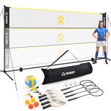 17ft Volleyball Badminton Pickleball Net Set w/ Adjustable Poles Pickleball Pump