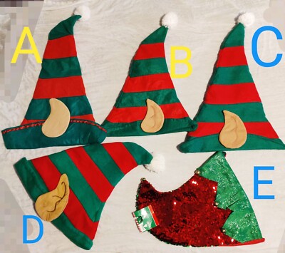 5 Santa's Helper Striped Elf Hat With Cloth Ears Christmas Costume Novelty Cap