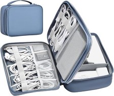 Large Capacity Electronics Accessories Double Layer-Small, Gray Blue