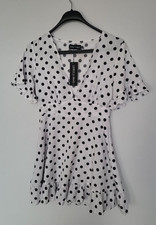 I Saw It First Womens Polka Dot Mini Dress Size Uk 6 Short Sleeves V-neck